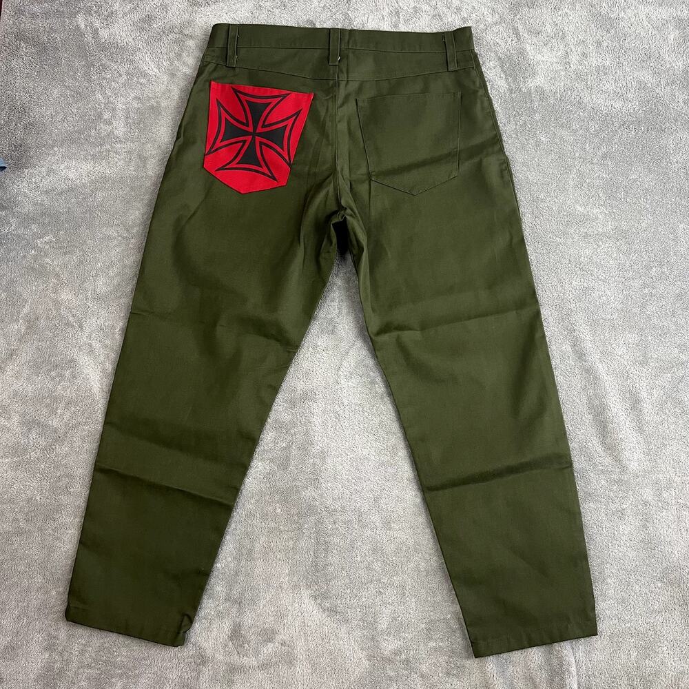 Vintage Y2K Skate Pants Mens 36 Olive Green Iron Cross Made‎ in USA